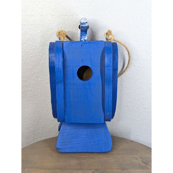 Handmade Blue Jay Birdhouse with Rope Hanger Unique Bright  Bird Lover - Picture 3 of 12